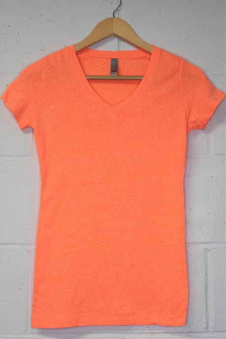 Neon Orange Plus V-Neck Short Sleeve Shirt