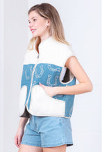 HORSESHOE PRINTED DENIM AND FUR CONTRAST VEST