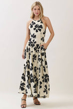 Ivory Floral Print Sleeveless Halter Maxi Dress