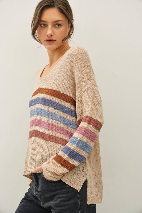 Vanilla Rainbow Stripe Long Sleeve Knit Sweater