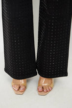 Black Rhinestone High Waisted Stretch Wide Leg Denim Pants