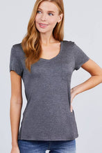 Burgundy Short Sleeve V-neck Top with Pocket