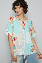 Aqua POL Round neck short sleeve floral knit rib top