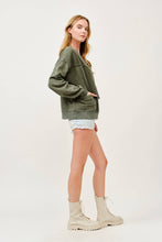 Green Washed Button-Front Cardigan Jacket with Pockets