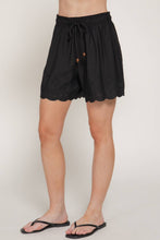 Black Waistband with String Eyelet Hem Woven Shorts