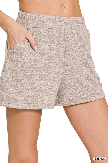 Brown Soft Melange Hacci Elastic Waist Band Short Pants