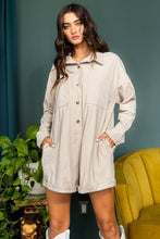 Taupe Airflow Collared Solid Corduroy Bucketlist Romper