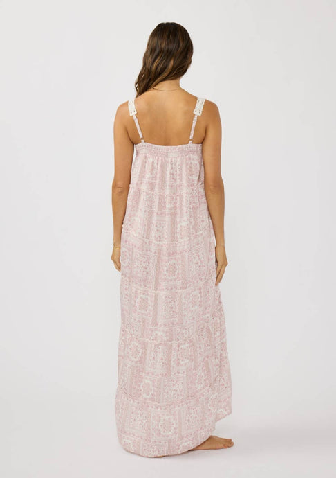 Vanilla Rose Floral Patchwork Lace Strap Maxi Dress