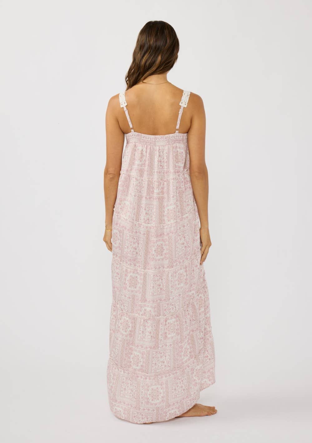 Vanilla Rose Floral Patchwork Lace Strap Maxi Dress