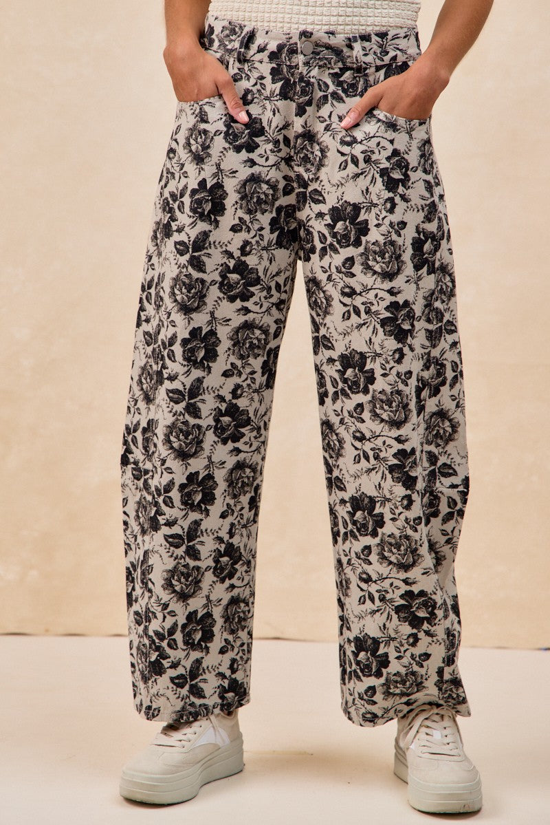 Grey Black Rose Printed Twill Barrel Bibi Pants 10/31/25 1229