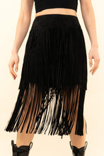 Black Suede Double Fringe Blue Velvet Skirt 2/14/25 9628