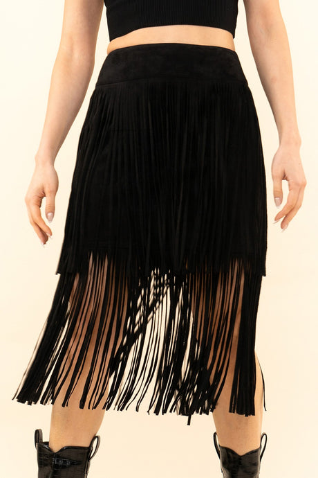 Black Suede Double Fringe Blue Velvet Skirt 2/14/25 9628