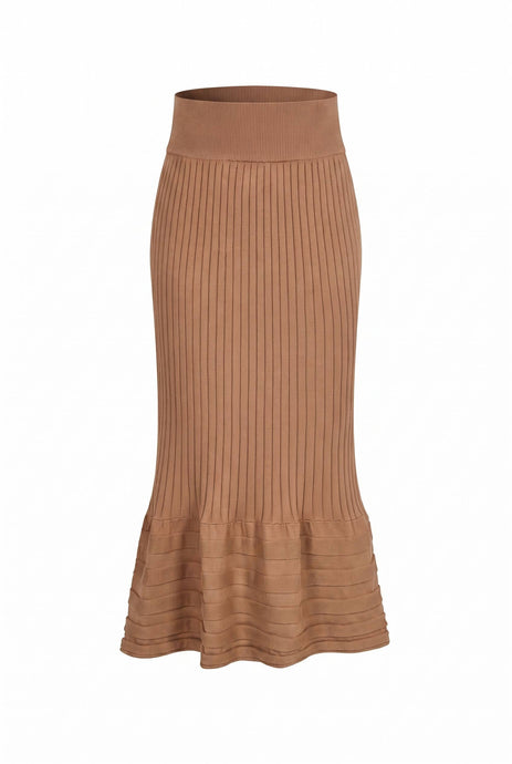 Beige Stripe Texture Midi Skirt