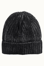 Silver Metallic Foil Knit Ribbed Beanie