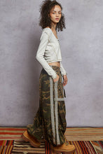 Olive Camo Printed woven contrast band trim jogger POL pants