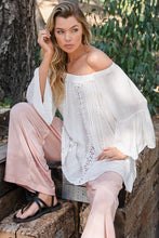 White Open Shoulder Floral Lace Trim Woven POL Top 6/19/23 6454