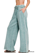 Black Acid Wash Fleece Palazzo Sweatpants With Pockets