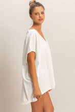 Off White Oversized V-Neck Mineral Washed Top