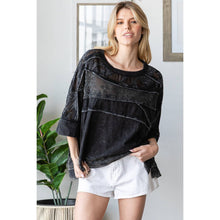 Black Washed Lace Contrast Boxy Loose Oli+Hali Top