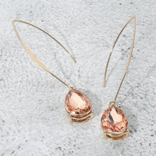 Peach Teardrop Stone Cluster Long Drop Earrings