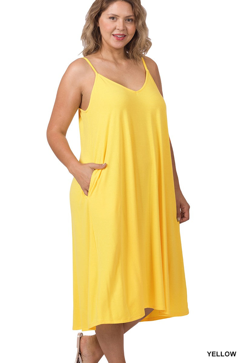 Yellow Plus V Neck Cami Knee Length Zenana Dress 1/19/24 7883