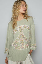 Sage 3/4 sleeve round neck floral peace patch knit POL top