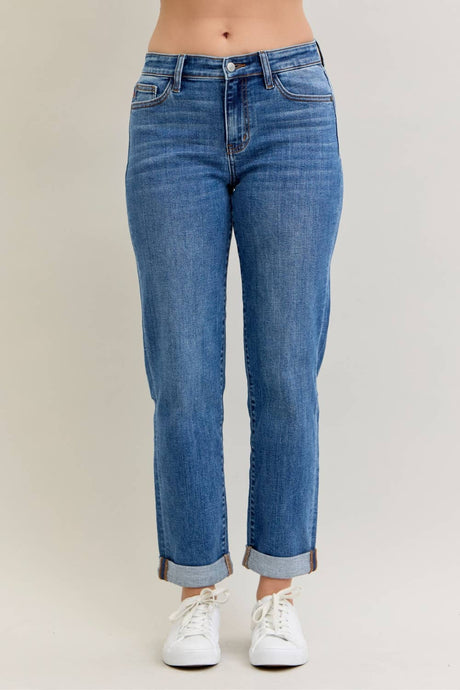 Medium Mid Rise BF Classic Cuffed Judy Blue Jeans