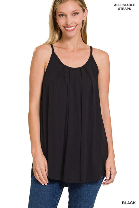 Black Plus Pleated Cami Adjustable Straps Zenana Top 5/25/23 2487