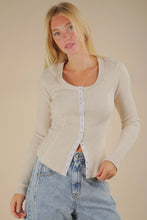 Oatmeal Button Down Fitted Knit Casual Top
