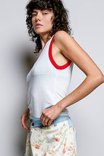 Off White V-neck Sleeveless Solid Contrast Rib Knit Fitted Fit POL Top