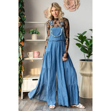 Med Wash Embroidered Strap Flowy Veveret overalls