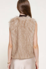 Beige V-Neck Two Tone Faux Fur Vest