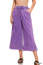 Crop Brown Acid Wash Fleece Palazzo Sweatpants With Pockets