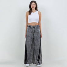 Black Acid Washed Pull On Wide Jeans