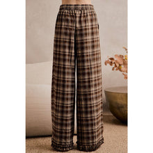Brown Plaid Check Wide Leg Pants