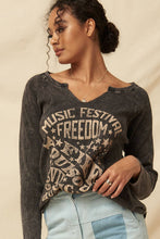 Lavender Vintage Washed Split-Neck Thermal Graphic Top