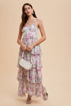 Peach Lavender Floral Ruffled Maxi Dress