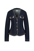 Dark Blue Aurelie Denim Studded Peplum Jacket