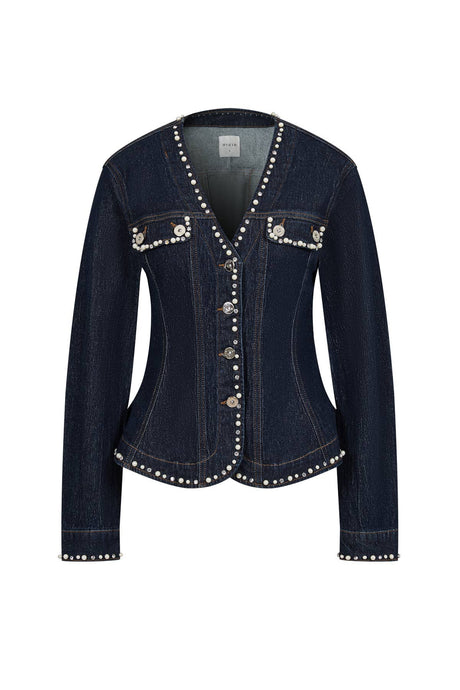 Dark Blue Aurelie Denim Studded Peplum Jacket