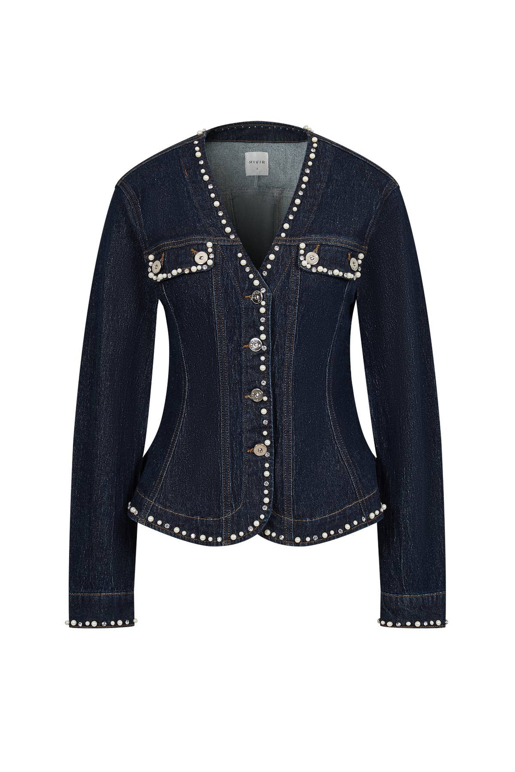 Dark Blue Aurelie Denim Studded Peplum Jacket