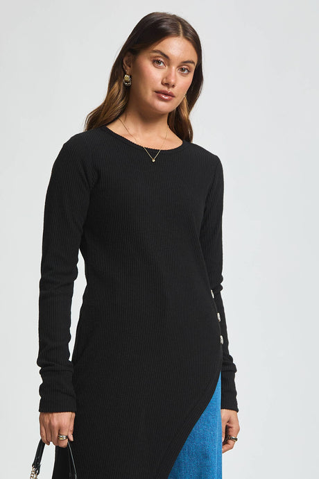 Black Longline Tunic w/ Buttons
