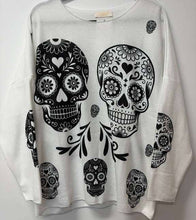 White Cosy Halloween Skulls Printed Sweater