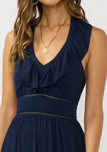 Navy Lace Trim Ruffle Tiered Maxi Dress