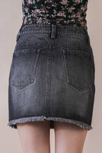 Black Side Stud Detail Washed Denim Mini Skirt
