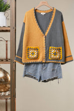 Mustard Embroidered Front Pocket Cardigan