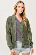 Green Washed Button-Front Cardigan Jacket with Pockets