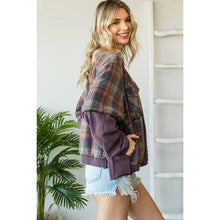 Navy Combo Washed Mixed Media Plaid Zip Front Oli+Hali Jacket