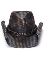 Black Stain Genuine Panama Straw Cowboy Hat 9/25/23 7109