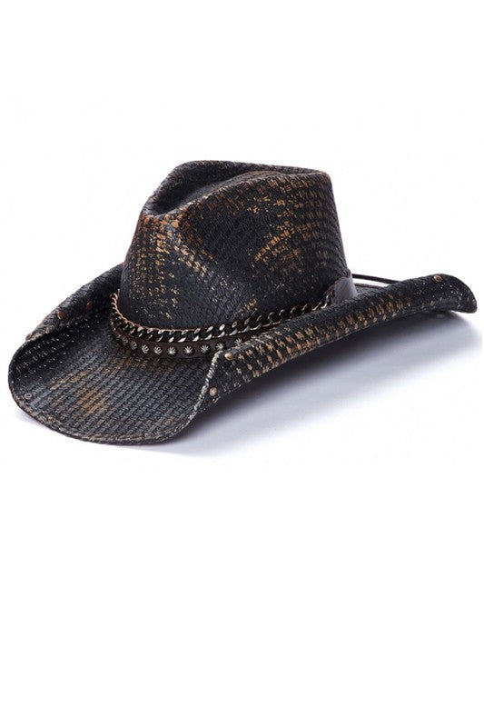 Black Stain Genuine Panama Straw Cowboy Hat 9/25/23 7109