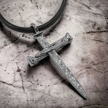 Large Rugged Nail Cross Pendant With Black Cord Necklace